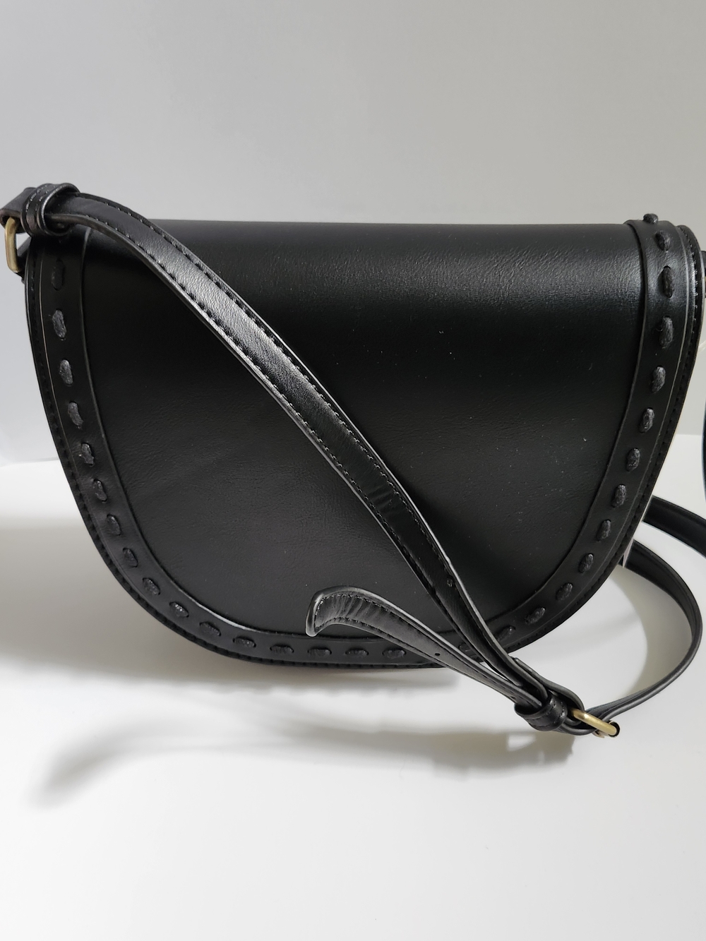 Classic Black Half-Moon Crossbody with Decorative Edge